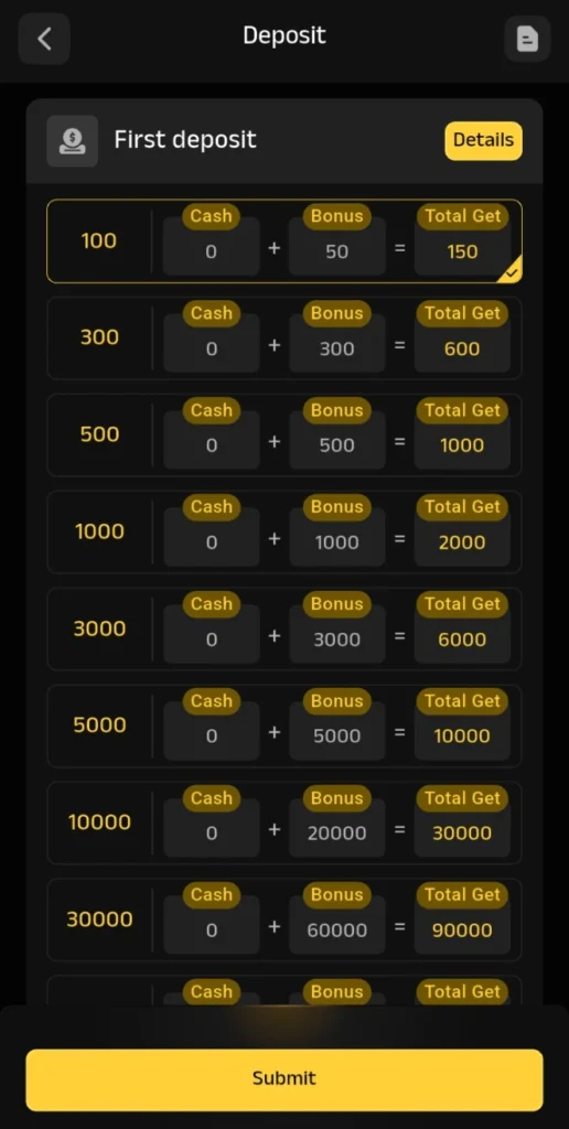 WDPAK 777 Game deposit section image