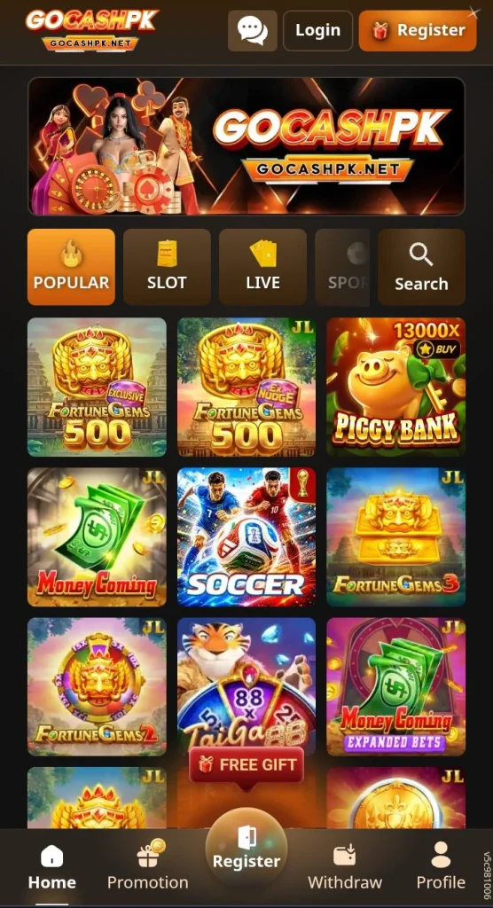 GoCashPk Game interface